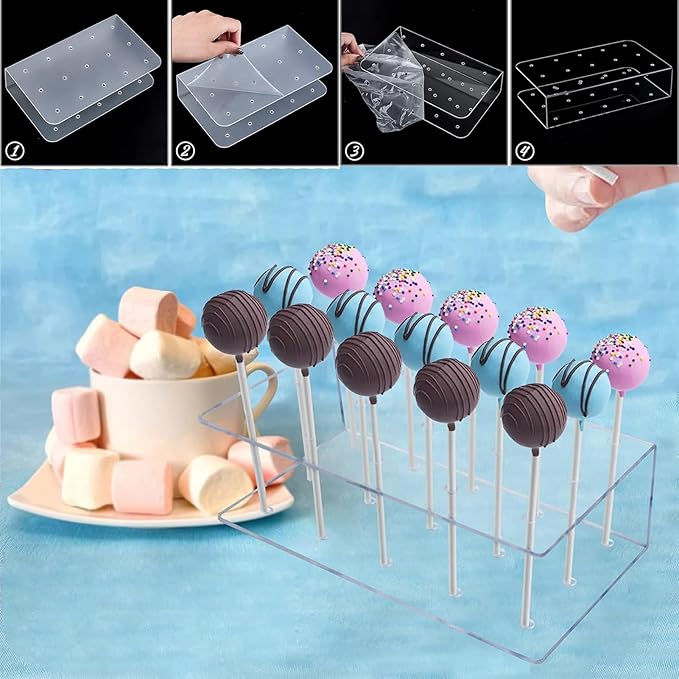606Pcs Cake Pop Kit,Silicone Lollipop Molds Including Lollipop Sticks,Measuring Cup,Treat Bags,Twist Ties,Decorating Pen,Meat Baller with Handles,Round Mold,Lollipop, Candy,Display Stand Holder(Pink)