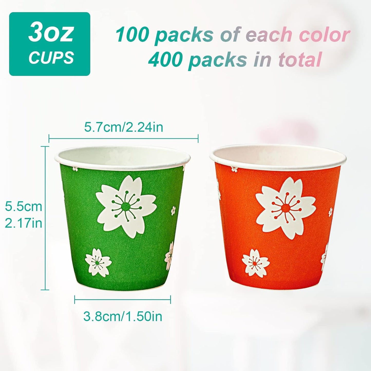 LITOPAK 400 Pack 3oz Disposable Bathroom Cups, Colorful Disposable Mouthwash Cups, Small Paper Cups for Parties, Picnics, Barbecues, Travel and Events