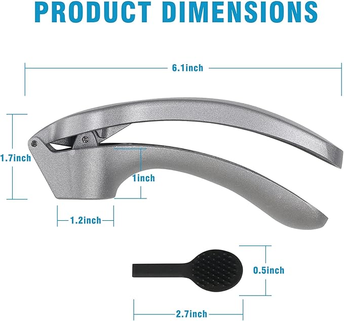 Garlic Press, Garlic Mincer Easy-squeeze Ergonomic Handle, Rust Proof, No Need To Peel, Professional Ginger Press & Garlic Crusher with Handy Cleaning Brush- Dishwasher Safe
