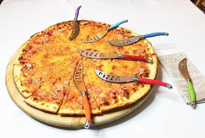 Laguiole 7-Piece Pizza Cutter Set Stainless Steel Smooth Cutting Dishwasher Safe Luxurious Sharp Knife Set for Parties (Rainbow)