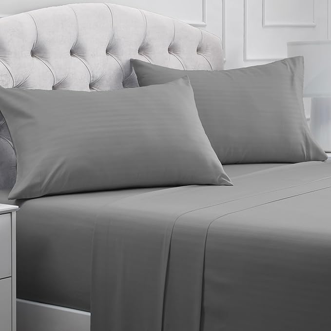 Mellanni California King Sheets Set - 4 PC Iconic Collection Bedding - Hotel Luxury, Extra Soft, Cooling Bed Sheets - Wrinkle, Fade, Stain Resistant (Cal King, Striped Gray/Silver)