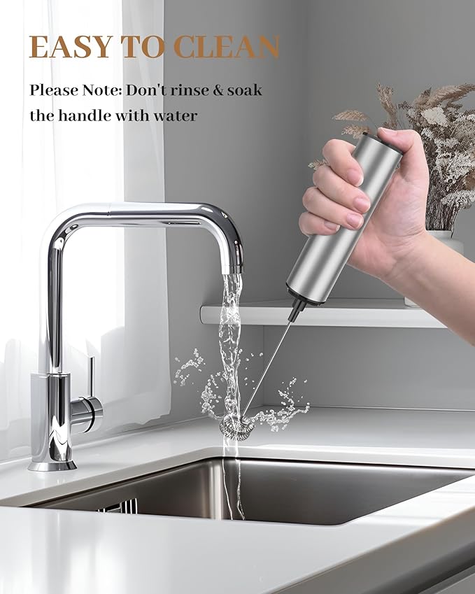 Milk Frother Rechargeable with Cover - Coffee Frother Wand, Drink Mixer Handheld with 2 Detachable Stainless Whisks 2 Speed Adjustable for Latte, Cappuccino, Hot Chocolate, Egg, Silver