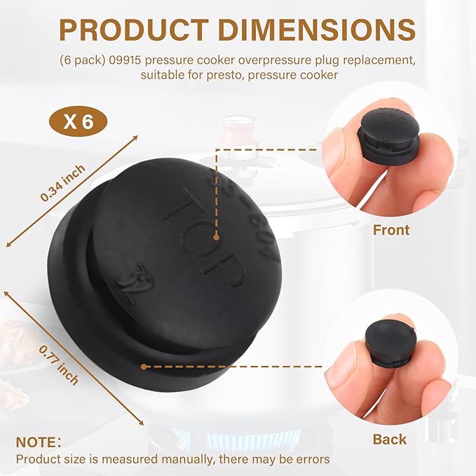 09915 Pressure Cooker Overpressure Plug (6 Pack) Replacement for fits for Presto,Pressure Cooker accessories