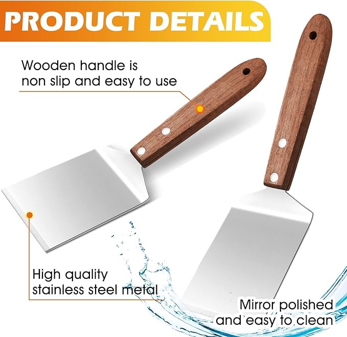 BBTO 20 Pcs Small Brownie Cookie Pizza Spatula Pie Server Stainless Steel Cake Serving Spatula Baking Triangular Spade Wood Handle Shovel for Desserts Pizza Pie Cake Biscuit(Brown)