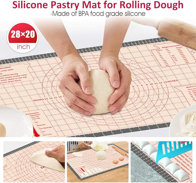 Pastry Baking Mat 28x20 Inch - Larger Silicone Baking Pastry Mat for Rolling Dough,Non Silp Silicon Dough Sheet Mat with Measurement,Perfect for Making Pie,Pizza