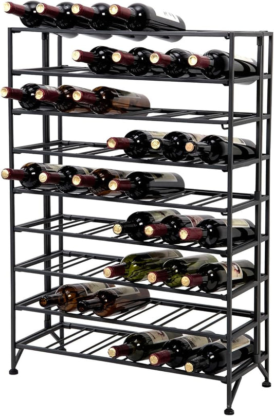 MyGift Gray Metal Wine Rack Freestanding Floor Stand, 9 Tier Wine Bottle Shelf - Holds up to 54 Bottles