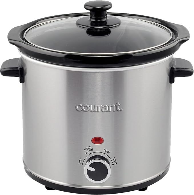 Courant Slow Cooker 3.2 Quart - Stainless Steel, Removable Ceramic Insert & Glass Lid With Three Temperature Settings