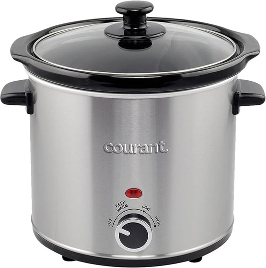 Courant Slow Cooker 3.2 Quart - Stainless Steel, Removable Ceramic Insert & Glass Lid With Three Temperature Settings