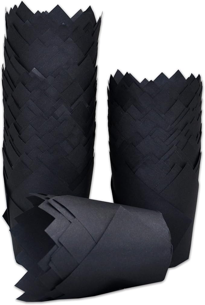 Black color Large size Tulip Baking Cups 2-1/4"(Base diameter) x 4"(Wall height) Parchment paper baking cupcake Muffin liners, Case of 130 pcs