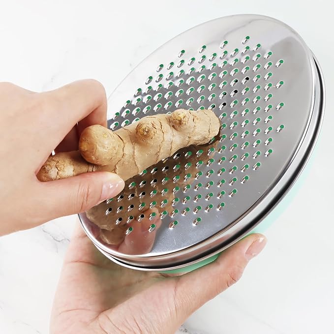 Cheese Grater Citrus Lemon Zester with Food Storage Container & Lid - Perfect For Hard Parmesan Or Soft Cheddar Cheeses, Ginger, Vegetables, Butter, Chocolate & Nutmeg (Green)