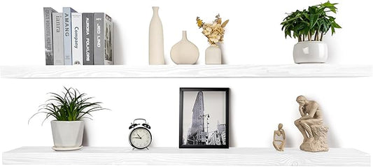 Rustic Floating Shelves 72 inch Long 8 "deep Set of 2, Heavy Duty Wood Wall Mounted Shelves for Bathroom Living Room Kitchen,Book Shelves with Thickened Hidden Bracket- White