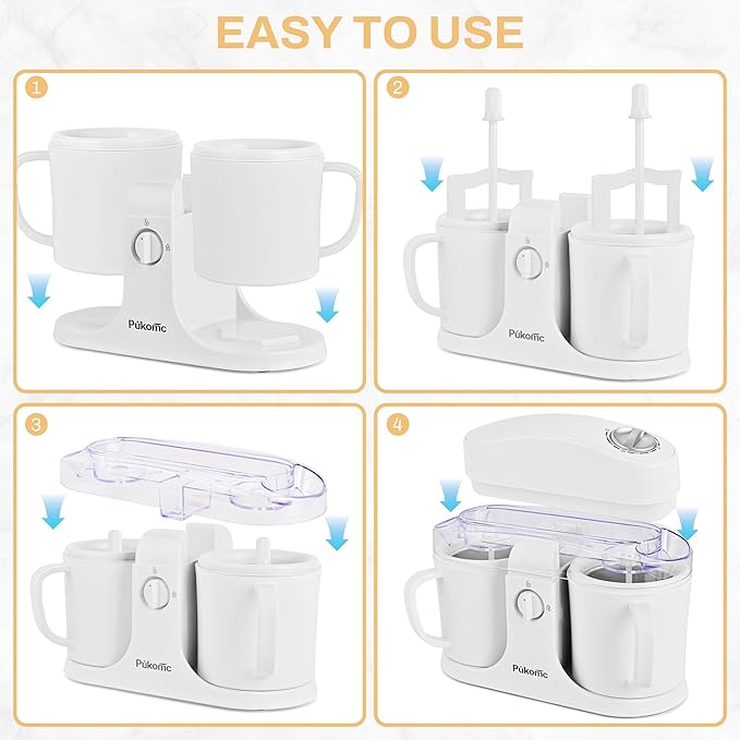 Pukomc Ice Cream Maker Machine for Home Use, with Two Ice Cream Bowls,Simple Operation and Easy to Clean,White