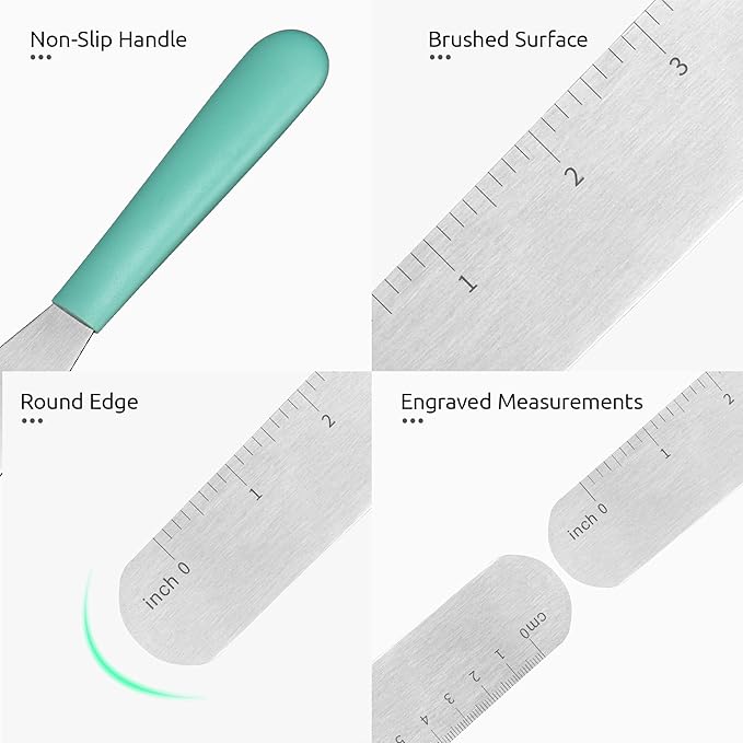 U-Taste 8in Cake Icing Spatula: Flexible Decorating Frosting Knife with Straight Thinner Stainless Steel Blade, Smooth Spreading Tools with Comfortable PP Handle for Cookie, Cream, Cupcake (Aqua Sky)