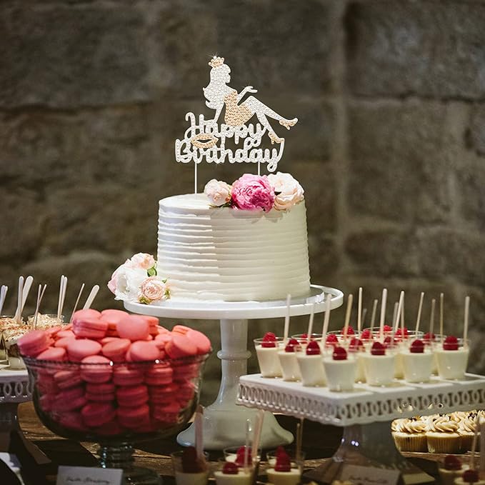 LINGTEER Happy Birthday Crown Queen High Heel Rhinestone Cake Topper - Cheers to Makeup Spa Birthday Party Cake Centerpieces Decorations Gift Sign - Orange.