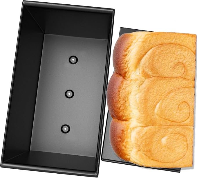 CHEFMADE Pullman Loaf Pan with Lid, 1Lb Dough Capacity Non-Stick Rectangle Flat Bread Pan, Carbon Steel Bakeware Toast Mold with Cover for Baking Bread - Black