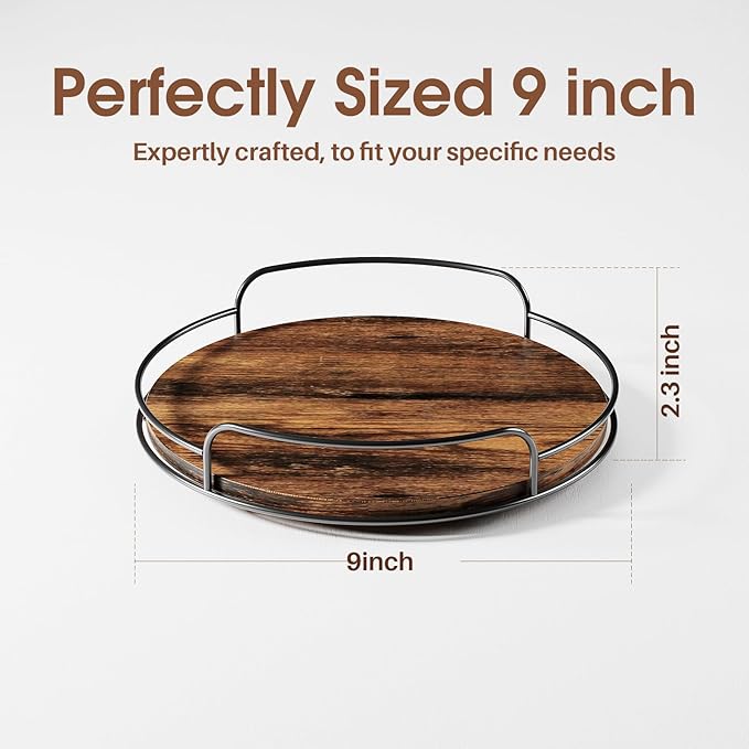 LAMU Lazy Susan Organizer, 9'' Lazy Susan Turntable for Cabinet, Table Top, Kitchen, Countertop, Bathroom, Pantry, Spice Organization, Wooden,1 Pack