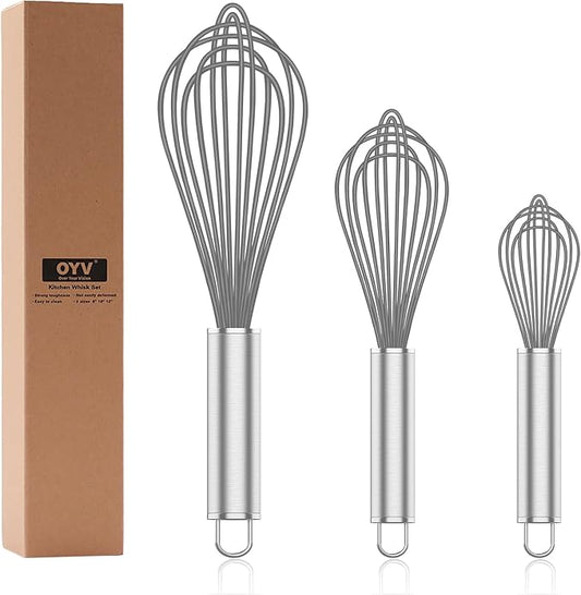 Grey Silicone Whisk, Professional Whisks For Cooking Non-Scratch, Stainless Steel & Silicone Wisk, Plastic Rubber Whisk Tool For Nonstick Cookware Pans, Silicon Wisks Set of 3
