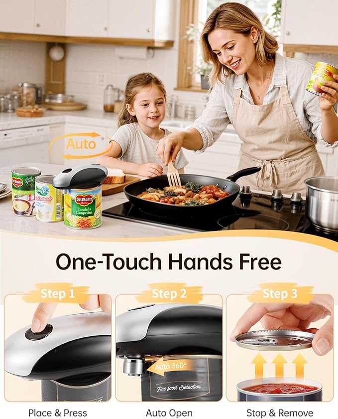 Rechargeable Electric Can Opener - Smooth Edge, One-Touch Automatic Can Opener for Seniors & Arthritis, Hands-Free Can Openers for Kitchen, Type-C Fast Charge, Compact Portable Can Openers