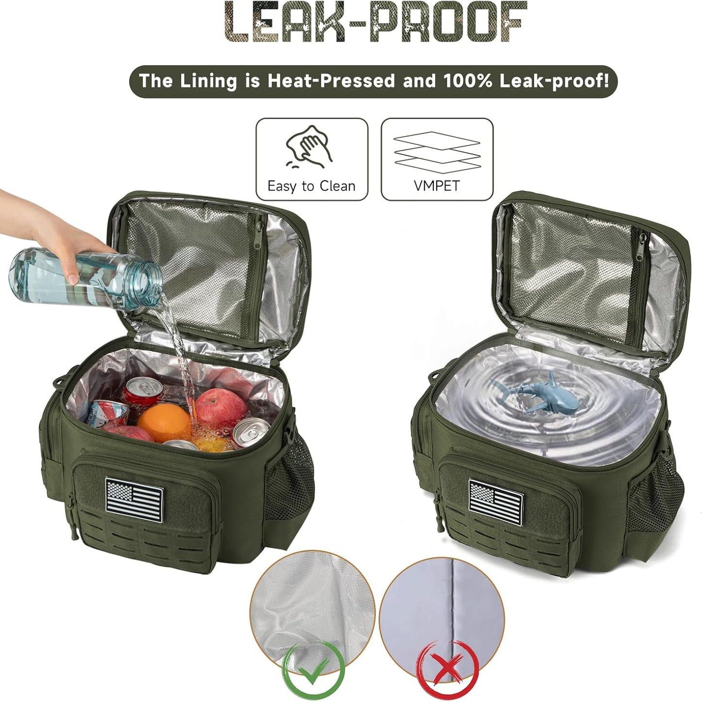 QT&QY Tactical Lunch Bag for Mens Military Heavy Duty Lunch Box Work Leakproof Insulated Durable Thermal Cooler Bag for Adult Meal for Office Camping Picnic Pail MOLLE Webbing Army Green
