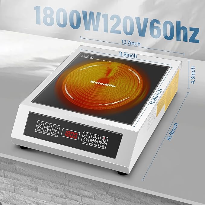 Professional Portable Induction Cooktop,1800 Watts 120V Commercial Range Countertop Burner, 1800 Watts Induction Burner with Sensor Touch and LCD Screen Low noise, timed