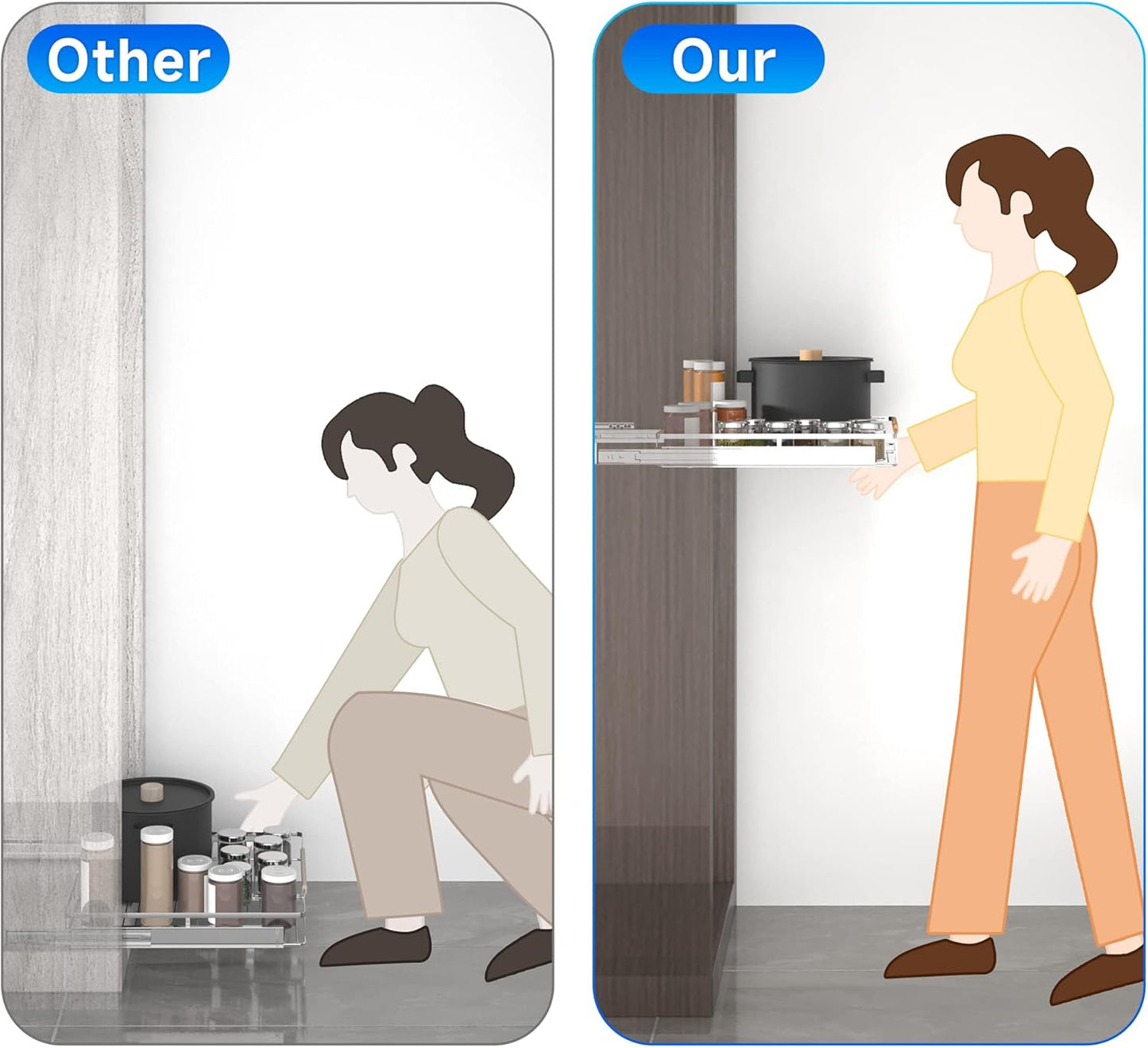 Expandable Pull Out Cabinet Organizer,17.1~28"W x 22.5"D Heavy Duty Slide Out Shelves Adjustable Height Cabinet Pull Out Shelves,Expandable Width Spice Rack Organizer for Kitchen Cabinet