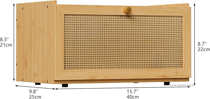 Rattan Bamboo Bread Box for Kitchen Counter Large Capacity Bread Storage Bin Farmhouse Bread Storage Container Rustic Bread Holder (Natural Bamboo)