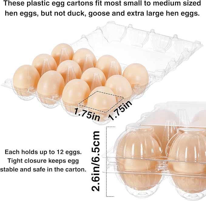 Youeon 60 Pcs Plastic Egg Cartons 12 Count, Clear Egg Cartons for Chicken Eggs 3x4 Grid, Reusable Eggs Carton Bulk Perfect for Family, Farm, Markets, Display, Camping -Medium