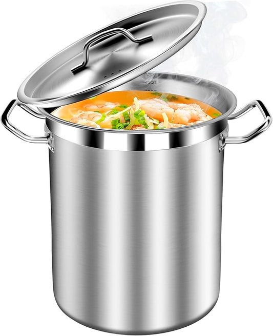 Large Soup Pot with Lid - 40 Quart Stainless Steel Stockpots, Cooking Pots, Stock Pot with Lid, Big Pots for Cooking, Heavy Duty, Induction & Oven Safe