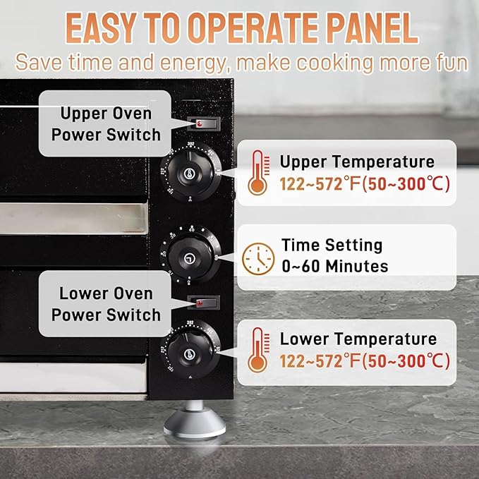 ROVSUN Commercial Double-layer Pizza Oven, Electric Countertop Oven with Timer and Removable Crumb Tray, 110V 2200W, Perfect for Commercial and Home Use, Black