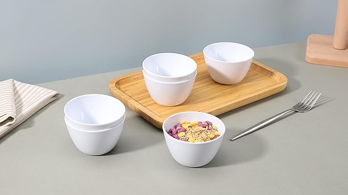 Amazon Basics Round Melamine Bowl, 8 oz, White, 6 Piece Set (Previously AmazonCommercial brand)