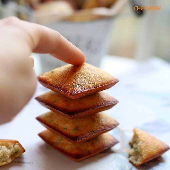 CHEFMADE Financier Cake Pan, 12-Cavity Non-Stick Square Muffin Pan Biscuits Cookies Bakeware for Oven Baking (Champagne Gold