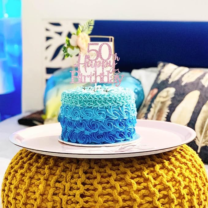 Glittery 50th Happy Birthday Cake Topper with Star,Personalised 50 Birthday Cake Toppers Party Decorations Party Supplies for Men Women Rose Gold