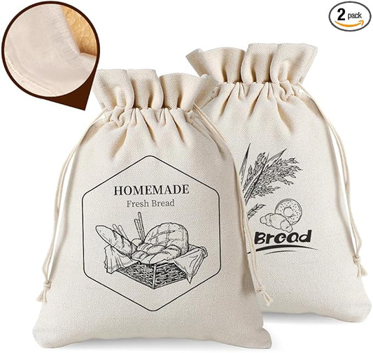 2 Pack of Bread Bags for Homemade Bread，Reusable Linen Sourdough Storage Bags with Plastic Liner,Cotton (17.7" x12")