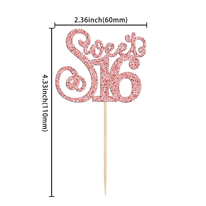 Gyufise 24 Pack 16th Birthday Cupcake Toppers Glitter Sixteen Happy Sweet 16 Cupcake Picks Cheers to 16 Years Old Cupcake Decorations for 16th Birthday Anniversary Party Cake Supplies Rose Gold