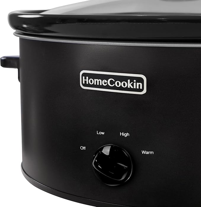 HOMECOOKIN 8 Quart Slow Cooker Oval Manual Pot Food Warmer with 3 Cooking Settings, Black Stainless Steel