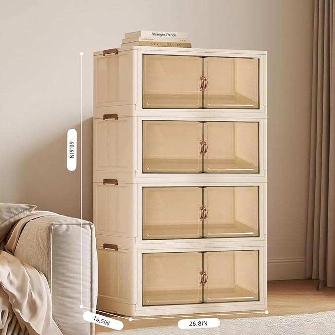 YUFER 480QT (4Packs, 120QT) Stackable Storage Bins with Lid - Heavy Duty Storage Shelves, Large Plastic Containers with Secure Lids for Closet, Bathroom, Garage & Home Organization