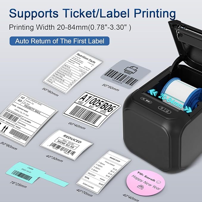 CLABEL Desk Bluetooth Barcode Label Printer: Label Maker with Direct Thermal Printing, 3 Inch Print Width for Barcodes Address Shipping Warehouse with 1 Roll Label (3 Inch Soot)