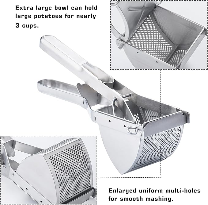 Potato Ricer, AITRAI Large 22oz Potato Masher Ricer Heavy Duty Stainless Steel Mashed Potato Masher for Smooth and Fluffy Mashed Potatoes