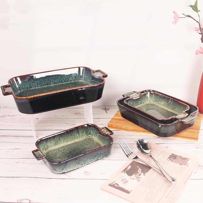 Ceramic Casserole Baking Dish - 1.4 Quarts Baking Dish for Oven, Lasagna Pans, Oven Safe Durable Bakeware for Kitchen Home Decor, Banquet and Dinner, Rectangular 1 pieces 10 x 7 Inch