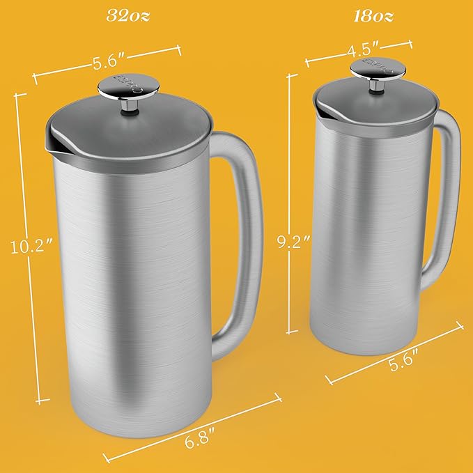 ESPRO P7 French Press Coffee Maker - Double-Walled Stainless Steel Insulated with Micro-Filter, 18 Oz, Brushed Stainless Steel