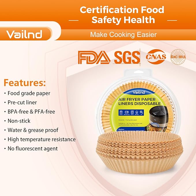 Air Fryer Liners for Najia, 50 PCS Air Fryer Paper Liners Disposable - 6.3 Inch Round Parchment Sheets for 2-4 qt Basket, Oil Proof Airfryer Paper Liner for Baking Cooking Food