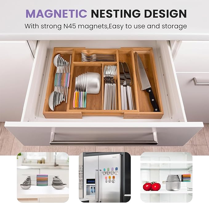 Magnetic Measuring Cups and Spoons Set-Heavy Duty 304 Stainless Steel，Double Measurement Markings，Set of 16 with Leveler for Measure Dry and Liquid Ingredients
