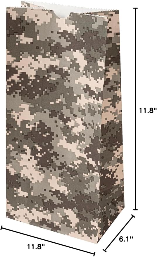 Restaurantware Bag Tek 8 LB Disposable Lunch Bags 100 Sturdy Take Out Bags - Flat Bottom Great For Restaurants Cafes And Bakeries Camouflage Paper Popcorn Bags Versatile For Grocery And More