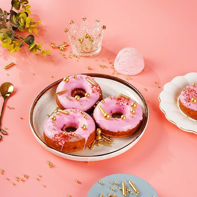 Kasvan Gold Mix Sugar Sprinkles - Edible Candy Pearls with 4-Claw Sprinkle Pen,118g/4.16 Oz, Gift Box Pack, Baking Cake Decorations, Ice Cream Toppings and Cookie Decorating, Wedding Party Chirstmas Supplies