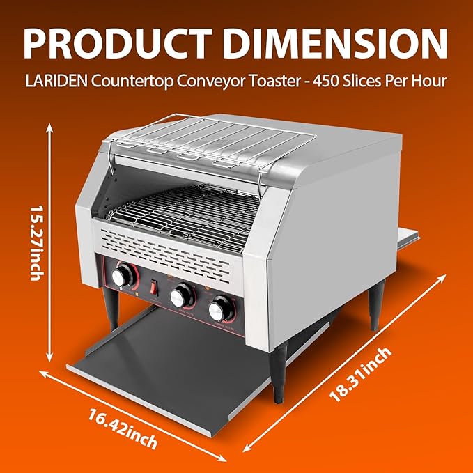 Commercial Toaster Conveyor 450 Slices/Hour, 2600W Stainless Steel Heavy Duty Commercial Toaster Conveyor for Restaurant with Three-ring Heating Tubes for Bun Bagel Bread Baked