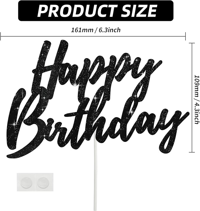 BEISHIDA Happy Birthday Cake Toppers Black Glitter Birthday Cake Decoration Cake Baking Supplies 18th 30th 40th Birthday Cake Toppers For Boys Girls Men Women Birthday Party Photo Booth Props