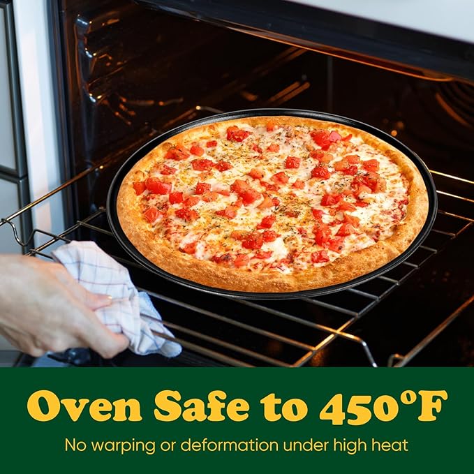 E-far 13.5 Inch Pizza Pan Set of 2, Nonstick Pizza Pie Pan Tray Platter, Metal Round Baking Sheet Cooking Pan for Oven, Durable & Stainless Steel Core