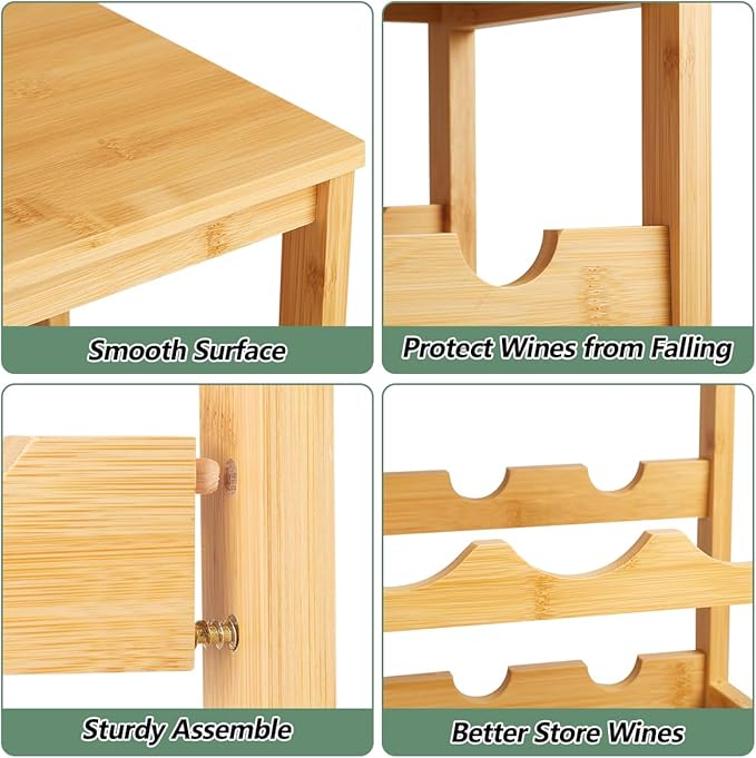 Wine Rack 24-Botttle Freestanding Floor, 6-Tier Wine Rack Shelf with Table Top, Bamboo Display Wine Storage Shelves Kitchen Bar Dining Room Living Room, Natural