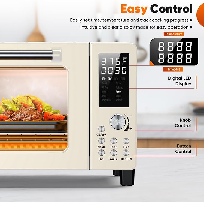 Nuwave Bravo Pro Convection Air Fryer Toaster Oven Combo, 2025 New and Improved, 10-in-1, 50°-450°F Temp Controls, Quick & Even Crisp Technology, 21Qt Capacity, Vanilla Cream, PFAS Free