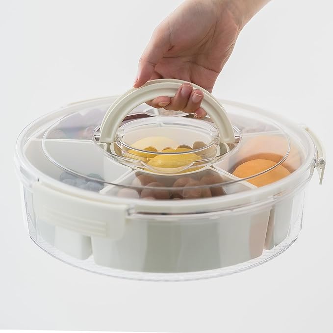 Divided Serving Tray with Lid and Handle Snack Box for Fridge Snackle Box Container Snack Spinner for Adults Serving Platter Fruit Tray